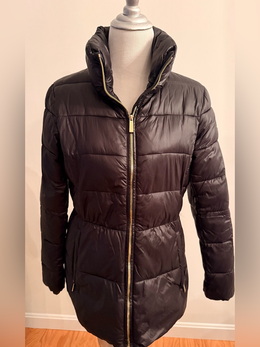 Michael Kors Black Quilted Puffer Coat with Gold Zipper Women’s Size M